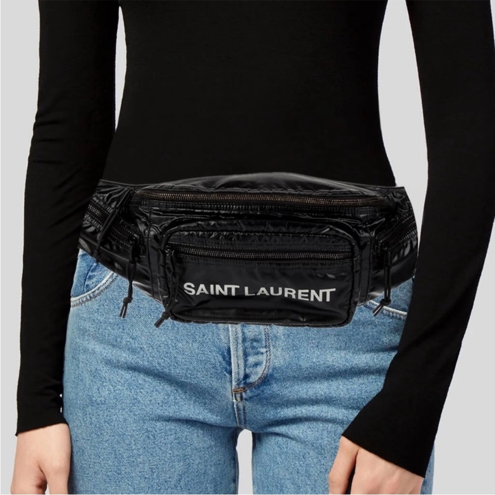 Yves Saint Laurent Black Logo Quilted Nylon Belt Bag